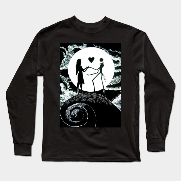 Jack and Sally, the nightmare before Christmas, jack halloween, Halloween Love Long Sleeve T-Shirt by JDVNart